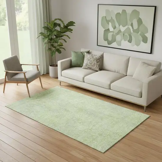 Lime Green And Gray Geometric Washable Area Rug With UV Protection Photo 1