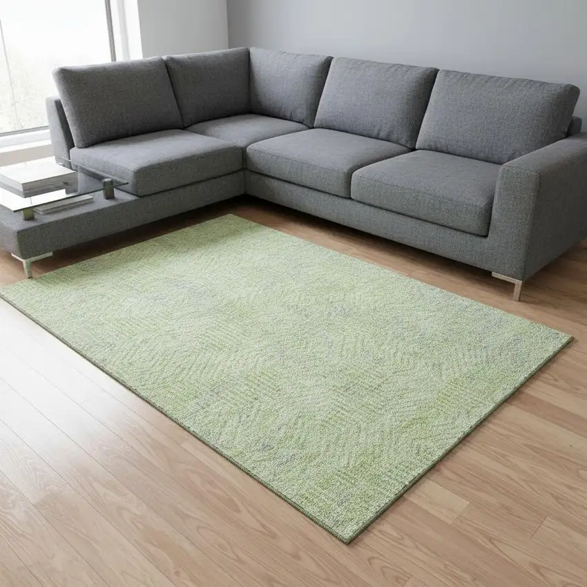 Lime Green And Gray Geometric Washable Area Rug With UV Protection Photo 2