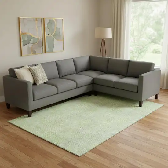 Lime Green And Gray Geometric Washable Area Rug With UV Protection Photo 1