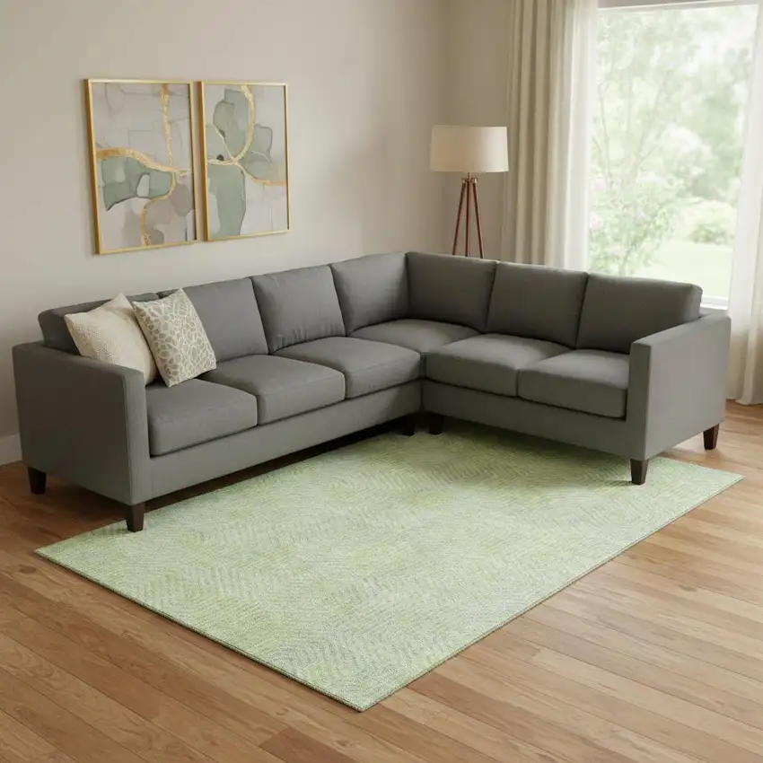 Lime Green And Gray Geometric Washable Area Rug With UV Protection Photo 1