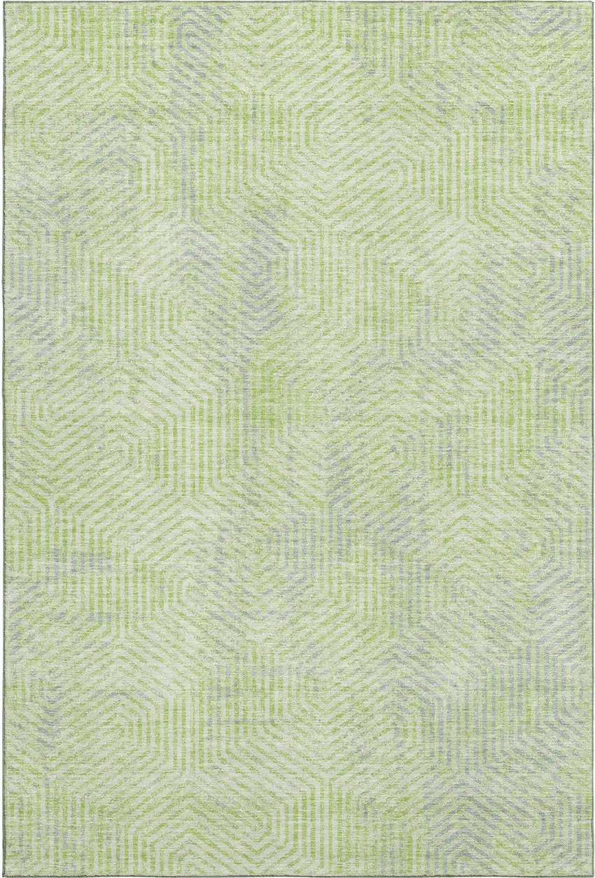 Lime Green And Gray Geometric Washable Area Rug With UV Protection Photo 1
