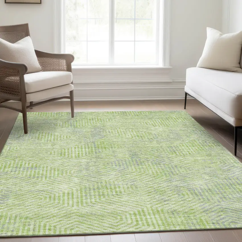 Lime Green And Gray Geometric Washable Area Rug With UV Protection Photo 6