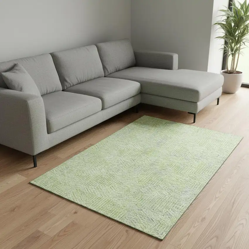 Lime Green And Gray Geometric Washable Area Rug With UV Protection Photo 2