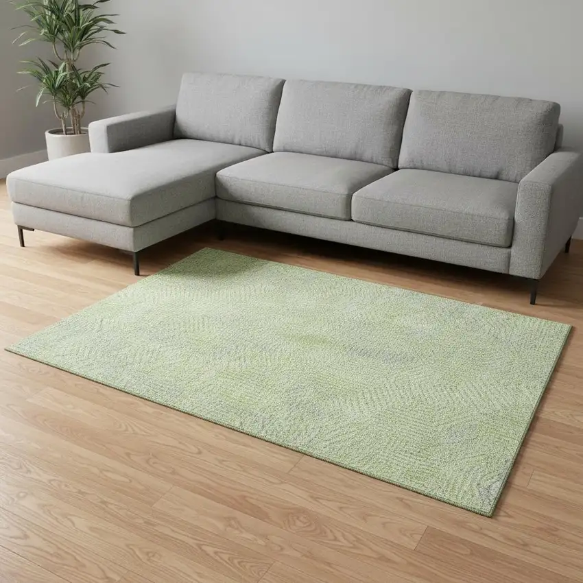 Lime Green And Gray Geometric Washable Area Rug With UV Protection Photo 2