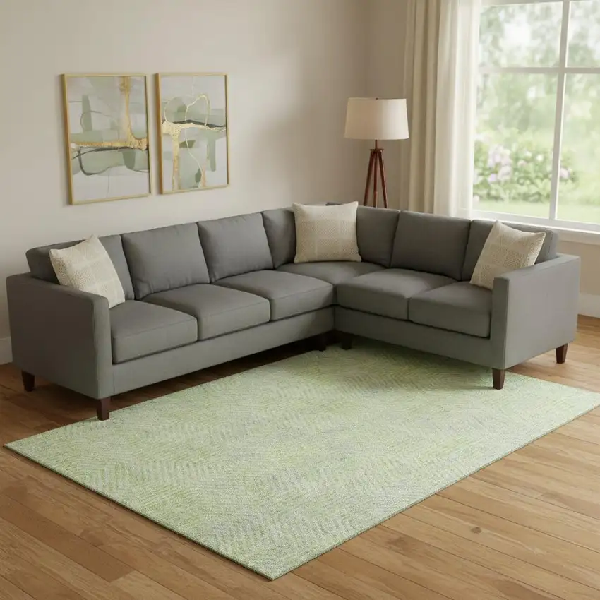 Lime Green And Gray Geometric Washable Area Rug With UV Protection Photo 1