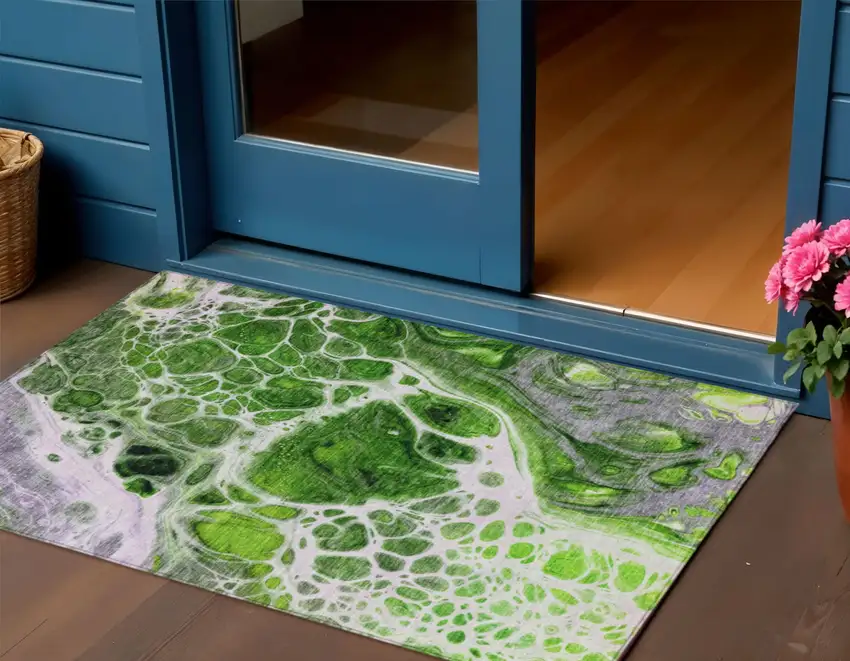 Lime Green And Gray Nautical Washable Indoor Outdoor Area Rug Photo 1