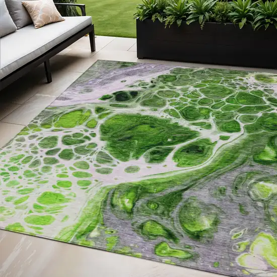 Lime Green And Gray Nautical Washable Indoor Outdoor Area Rug Photo 1