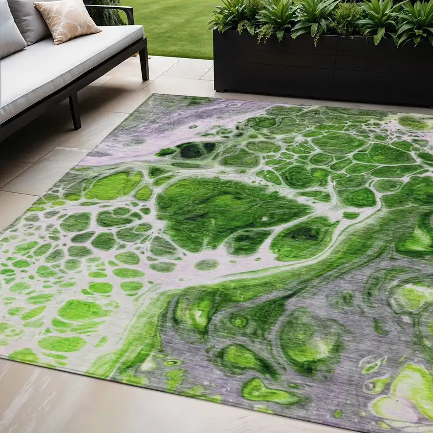 Lime Green And Gray Nautical Washable Indoor Outdoor Area Rug Photo 1