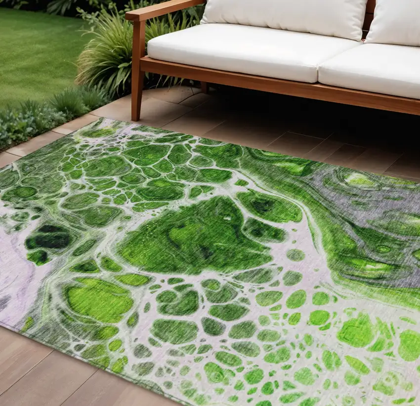 Lime Green And Gray Nautical Washable Indoor Outdoor Area Rug Photo 1
