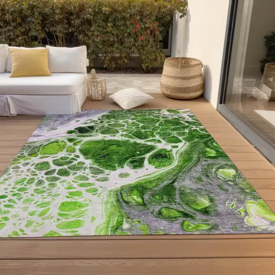 Lime Green And Gray Nautical Washable Indoor Outdoor Area Rug Photo 8