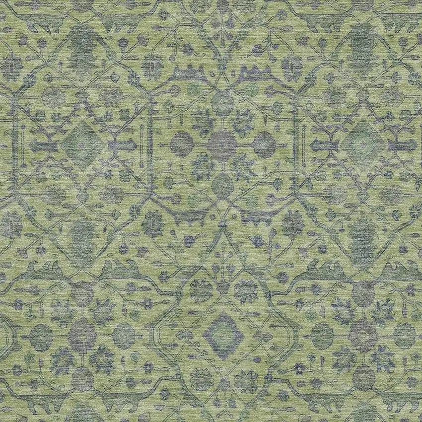 Lime Green And Gray Oriental Washable Area Rug With UV Protection Photo 2