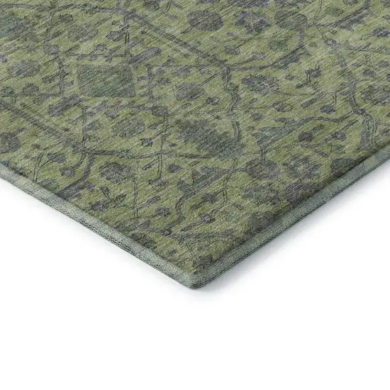 Lime Green And Gray Oriental Washable Area Rug With UV Protection Photo 7