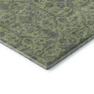 Photo of Lime Green And Gray Oriental Washable Area Rug With UV Protection