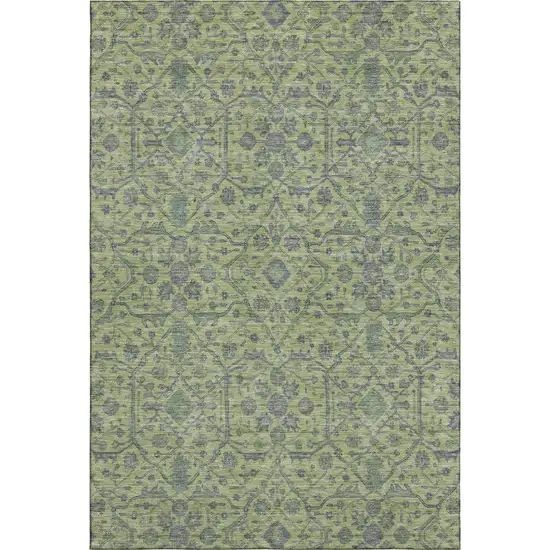 Lime Green And Gray Oriental Washable Area Rug With UV Protection Photo 1