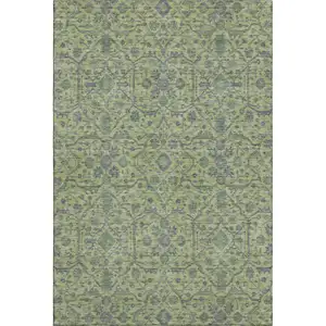 Photo of Lime Green And Gray Oriental Washable Area Rug With UV Protection