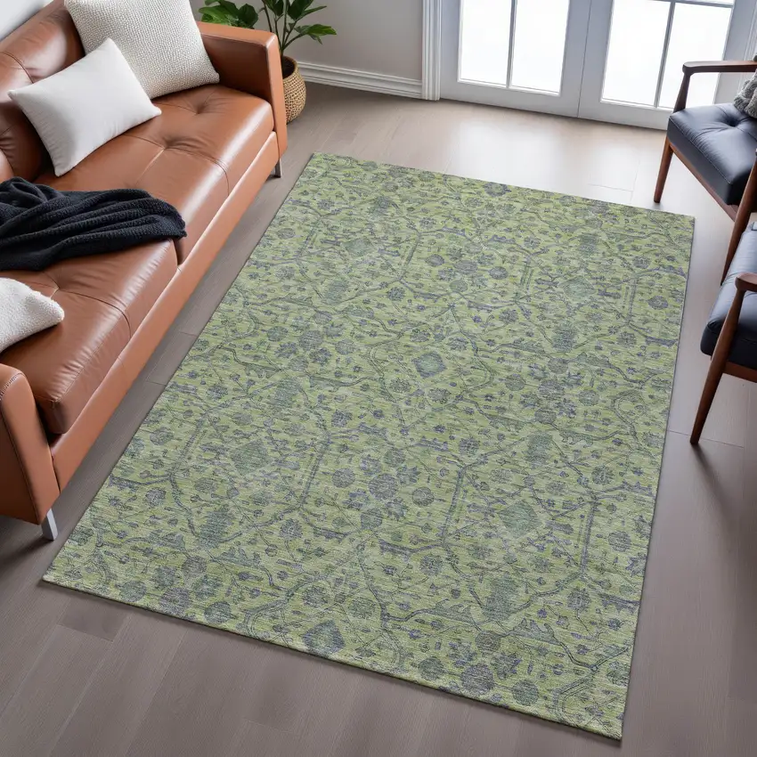 Lime Green And Gray Oriental Washable Area Rug With UV Protection Photo 5