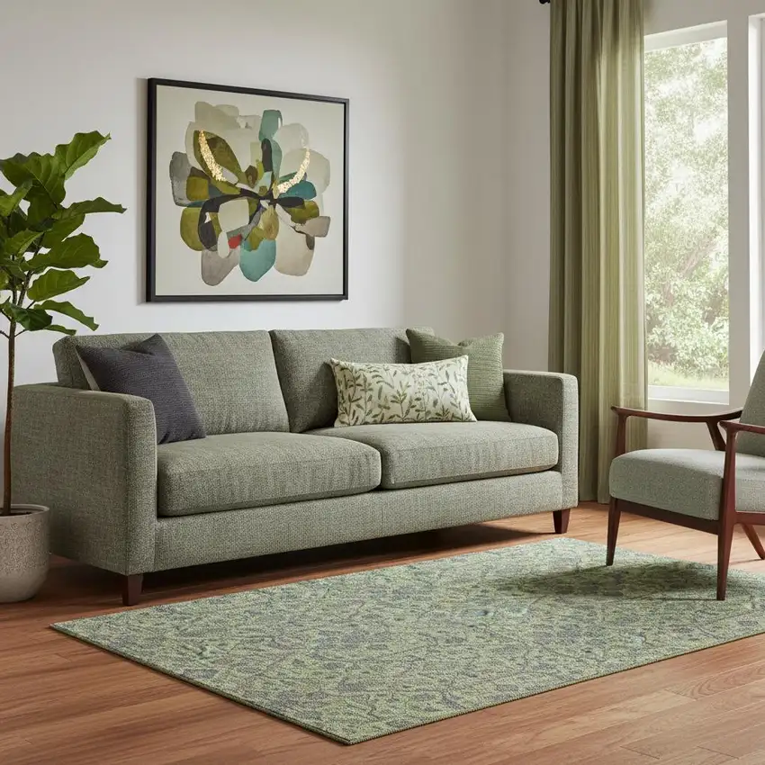 Lime Green And Gray Oriental Washable Area Rug With UV Protection Photo 2