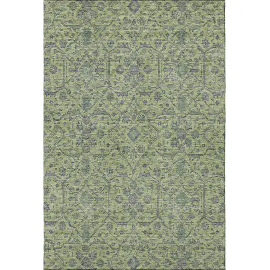 Lime Green And Gray Oriental Washable Area Rug With UV Protection Photo 3