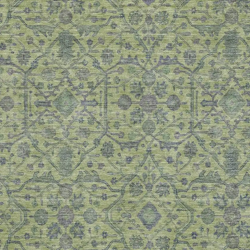 Lime Green And Gray Oriental Washable Area Rug With UV Protection Photo 2