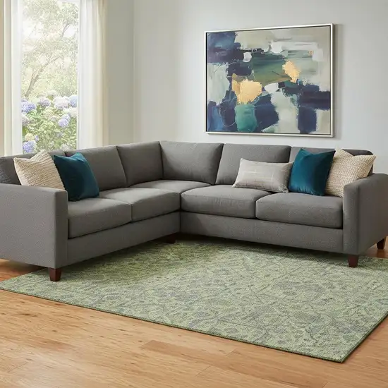 Lime Green And Gray Oriental Washable Area Rug With UV Protection Photo 2