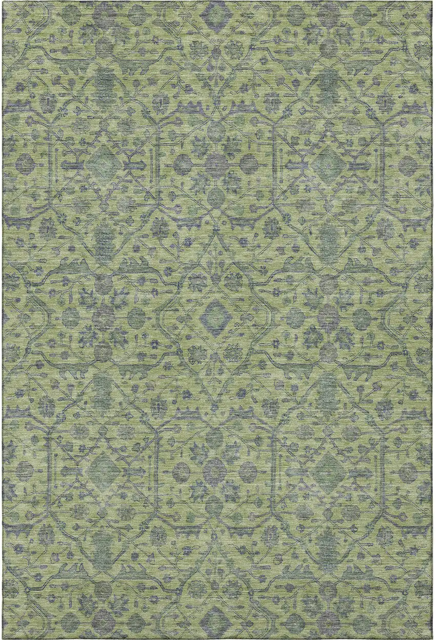 Lime Green And Gray Oriental Washable Area Rug With UV Protection Photo 3