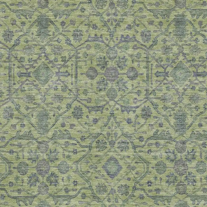 Lime Green And Gray Oriental Washable Area Rug With UV Protection Photo 3