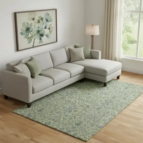 Lime Green And Gray Oriental Washable Area Rug With UV Protection Photo 2