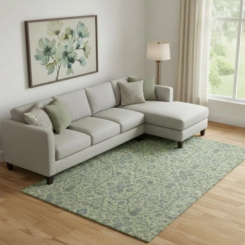 Lime Green And Gray Oriental Washable Area Rug With UV Protection Photo 2