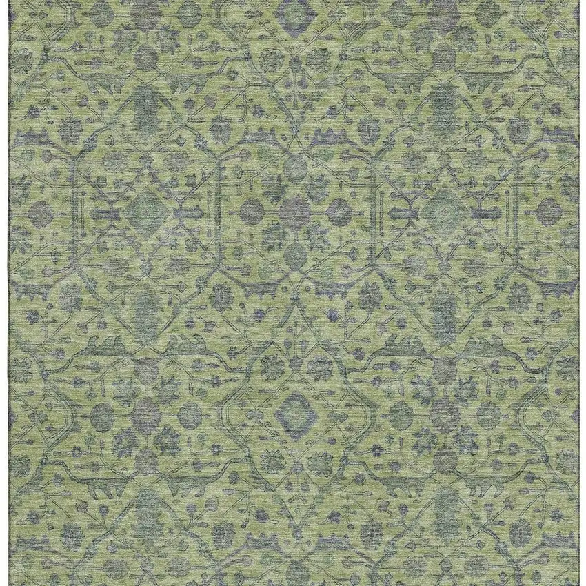 Lime Green And Gray Oriental Washable Area Rug With UV Protection Photo 3
