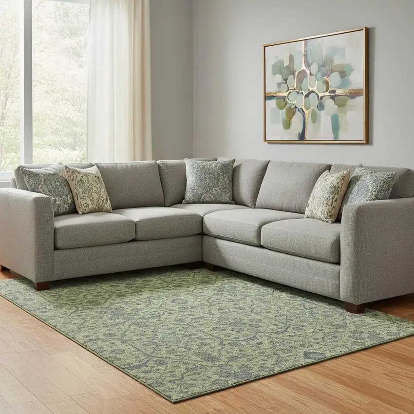 Lime Green And Gray Oriental Washable Area Rug With UV Protection Photo 2