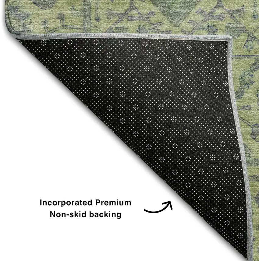 Lime Green And Gray Oriental Washable Area Rug With UV Protection Photo 6