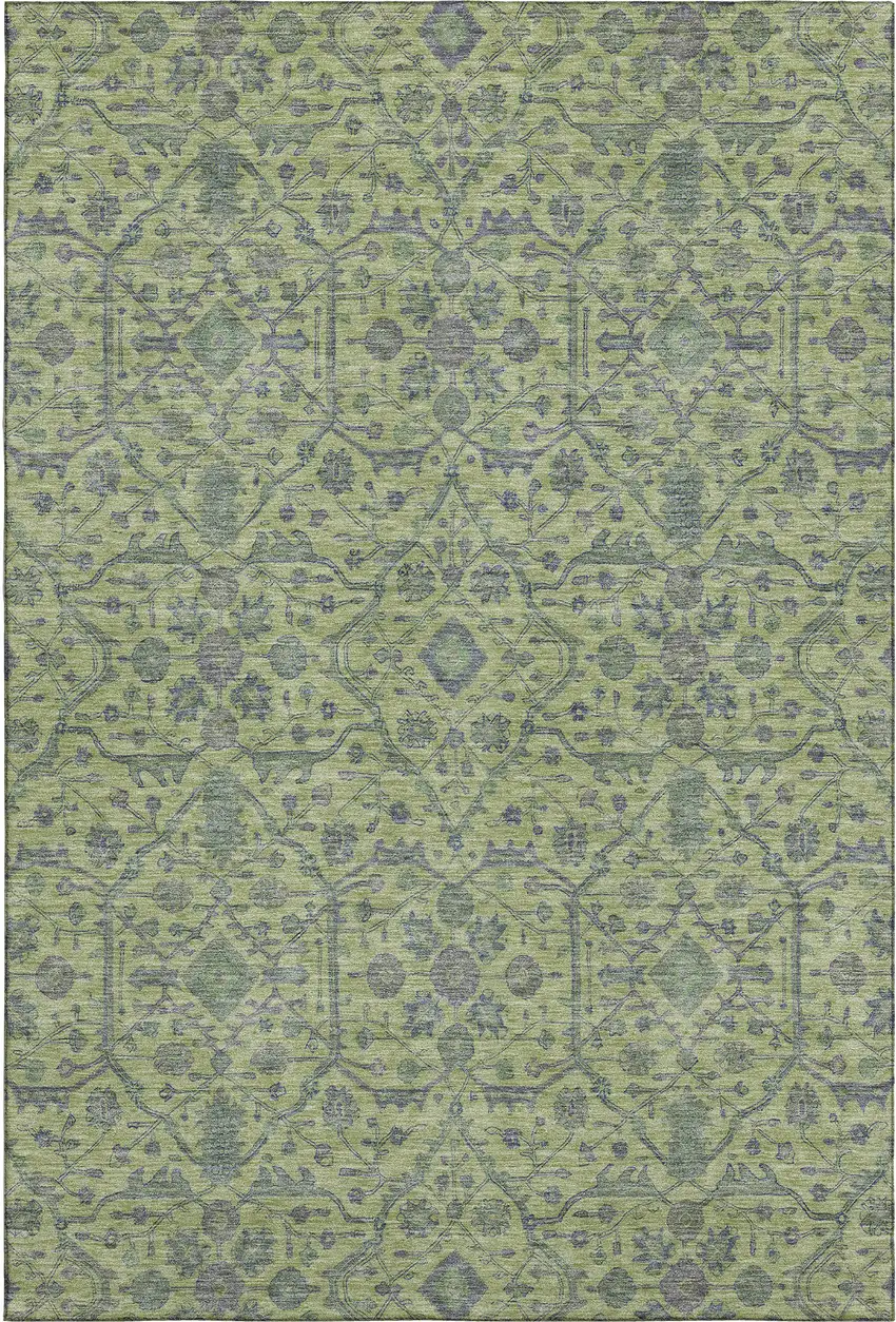 Lime Green And Gray Oriental Washable Area Rug With UV Protection Photo 1