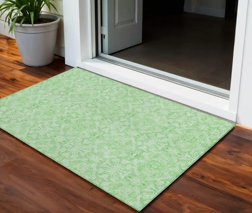 Lime Green And Green Medallion Washable Indoor Outdoor Area Rug Photo 1