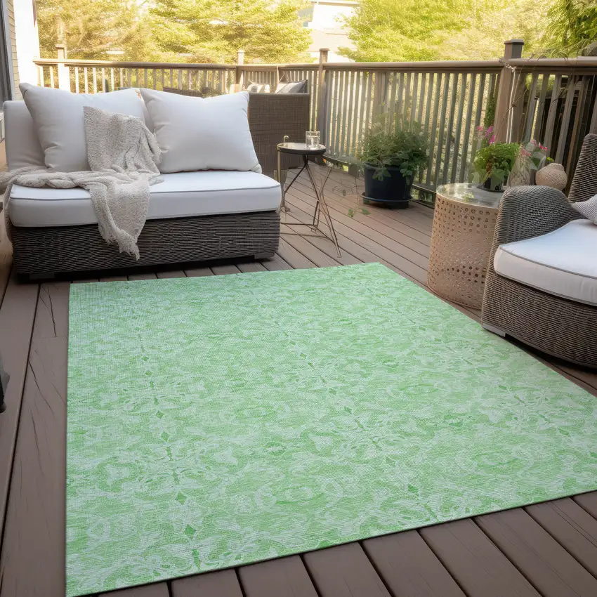 Lime Green And Green Medallion Washable Indoor Outdoor Area Rug Photo 6