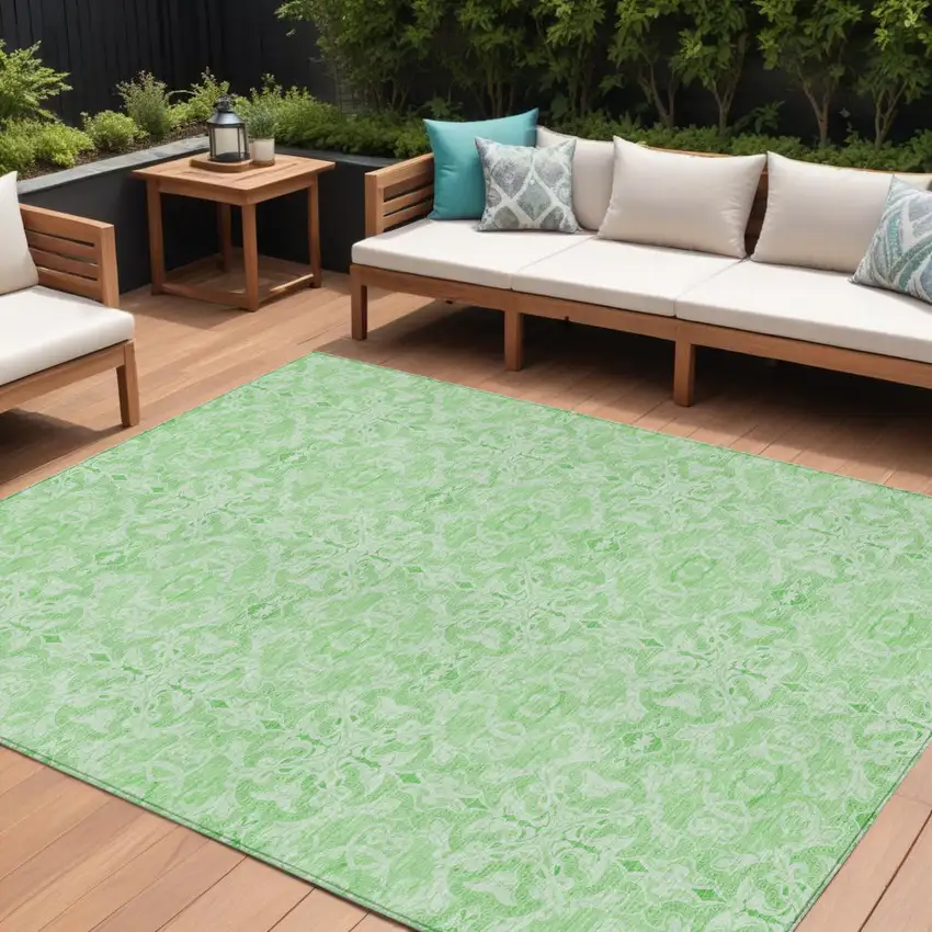 Lime Green And Green Medallion Washable Indoor Outdoor Area Rug Photo 1