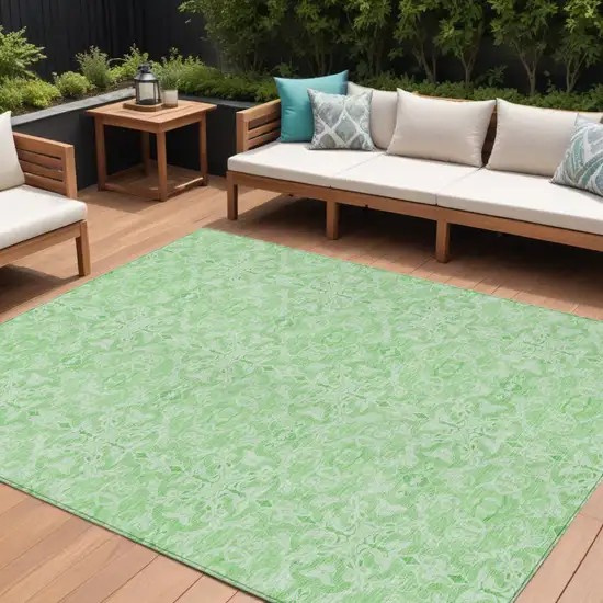 Lime Green And Green Medallion Washable Indoor Outdoor Area Rug Photo 1