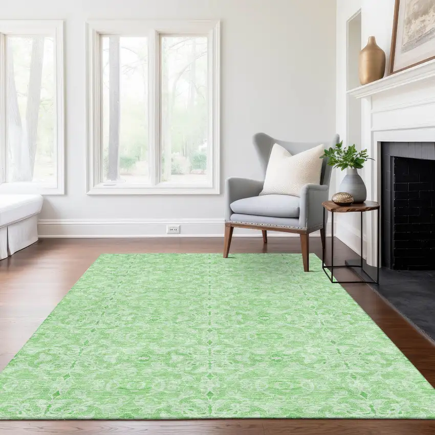 Lime Green And Green Medallion Washable Indoor Outdoor Area Rug Photo 8
