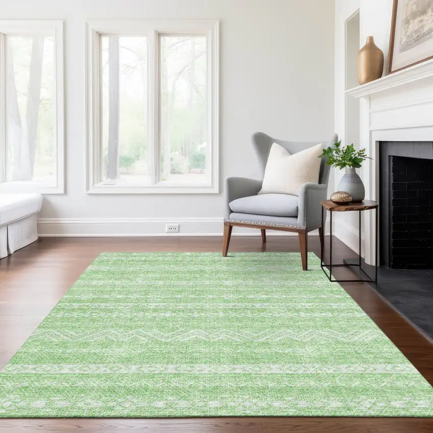 Lime Green And Green Southwestern Washable Indoor Outdoor Area Rug Photo 8