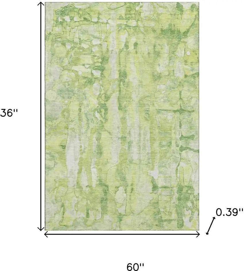 Lime Green And Ivory Abstract Washable Area Rug With UV Protection Photo 9
