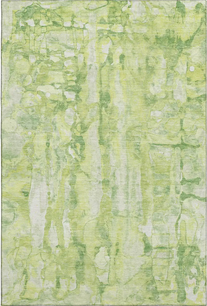 Lime Green And Ivory Abstract Washable Area Rug With UV Protection Photo 1