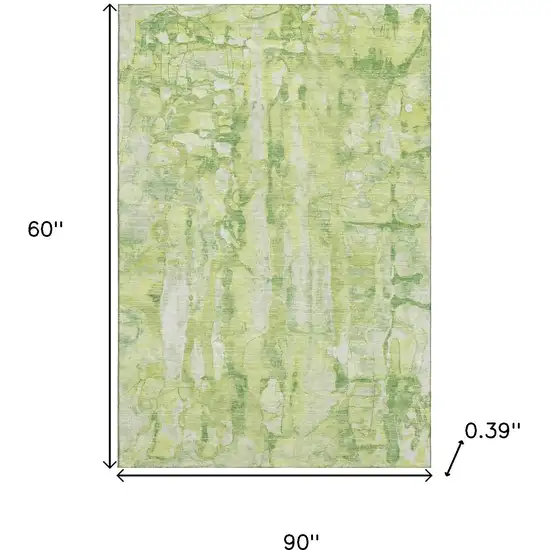Lime Green And Ivory Abstract Washable Area Rug With UV Protection Photo 9