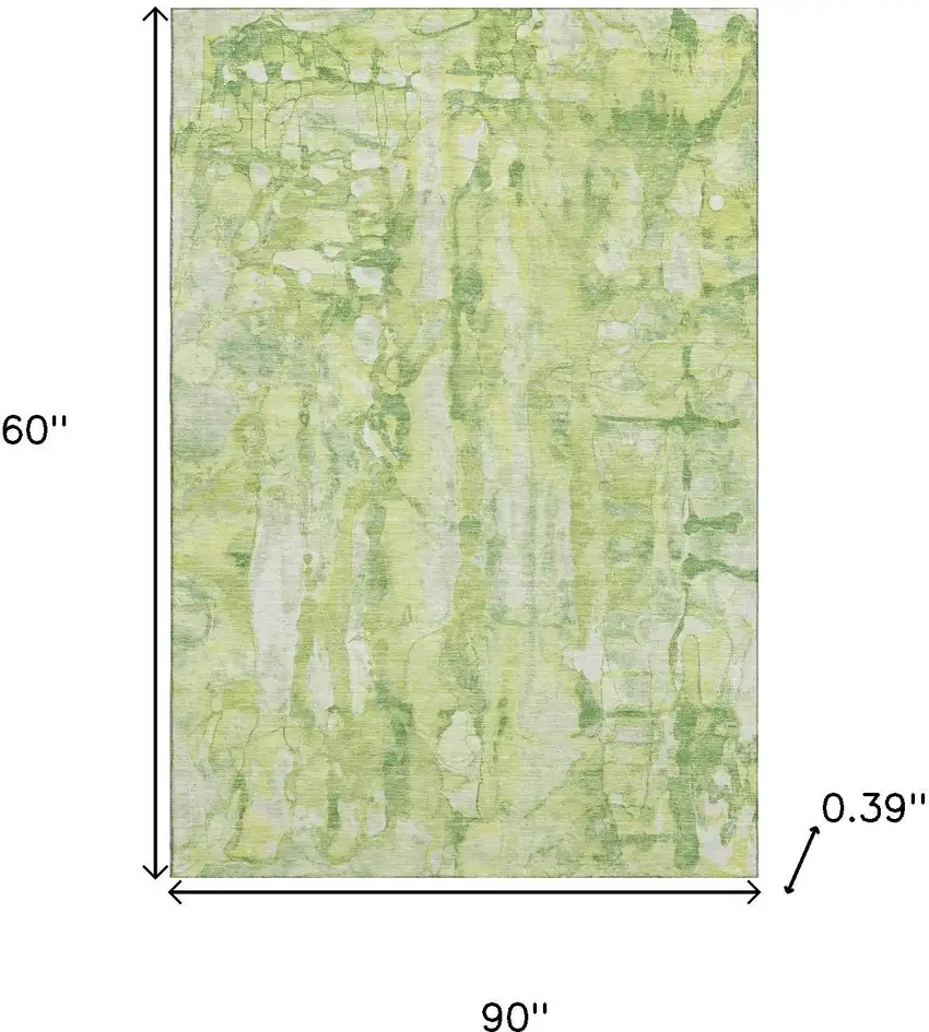 Lime Green And Ivory Abstract Washable Area Rug With UV Protection Photo 9