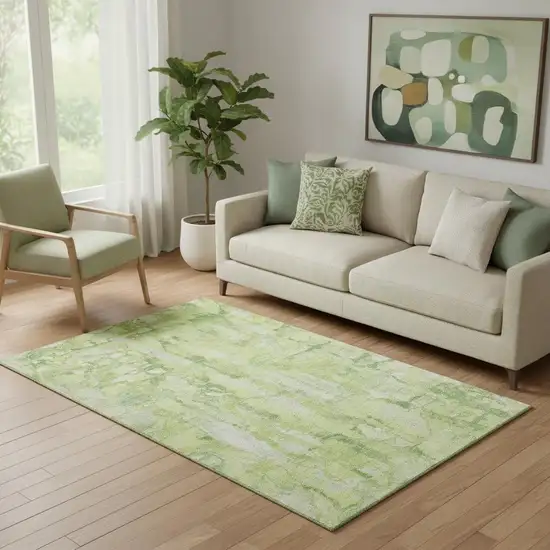 Lime Green And Ivory Abstract Washable Area Rug With UV Protection Photo 2