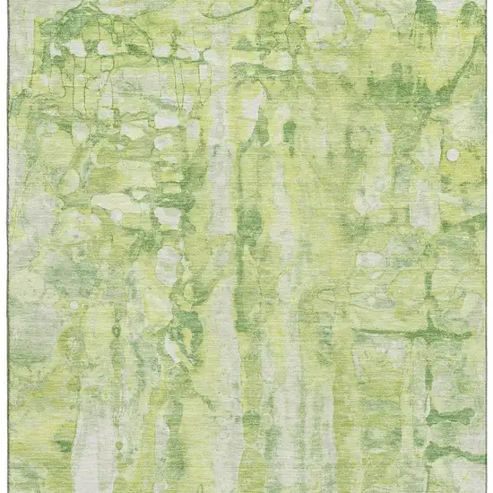 Lime Green And Ivory Abstract Washable Area Rug With UV Protection Photo 4
