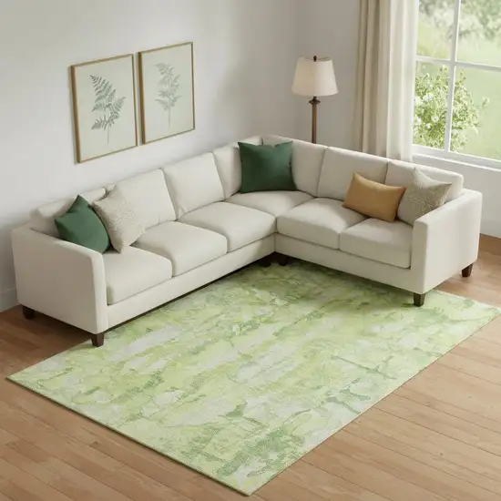 Lime Green And Ivory Abstract Washable Area Rug With UV Protection Photo 2