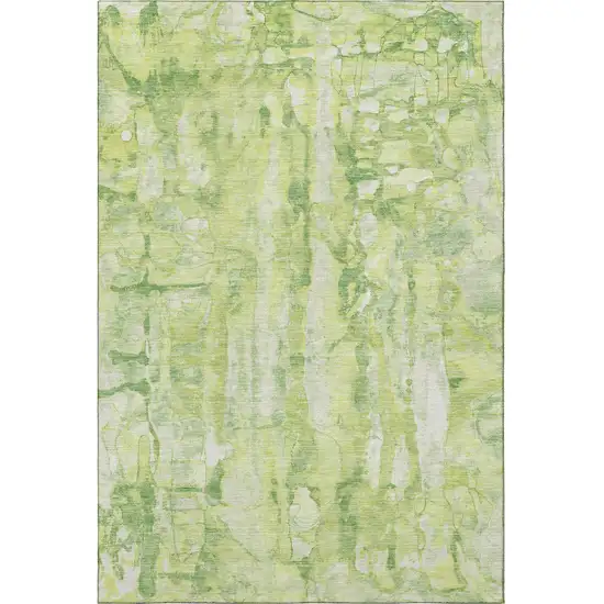 Lime Green And Ivory Abstract Washable Area Rug With UV Protection Photo 4