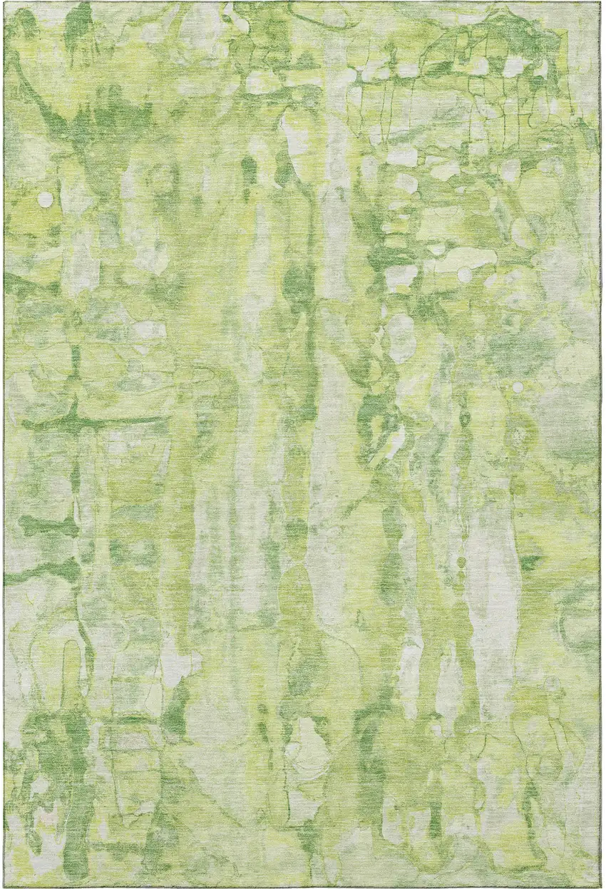 Lime Green And Ivory Abstract Washable Area Rug With UV Protection Photo 4