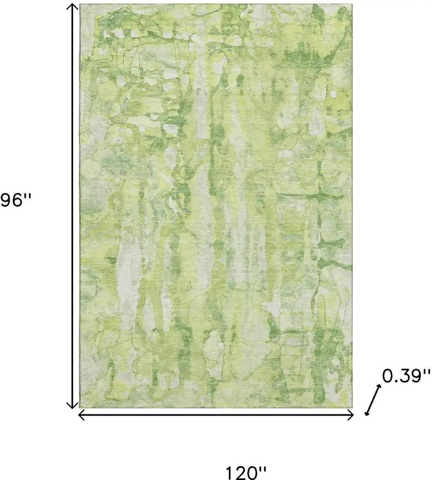 Lime Green And Ivory Abstract Washable Area Rug With UV Protection Photo 9