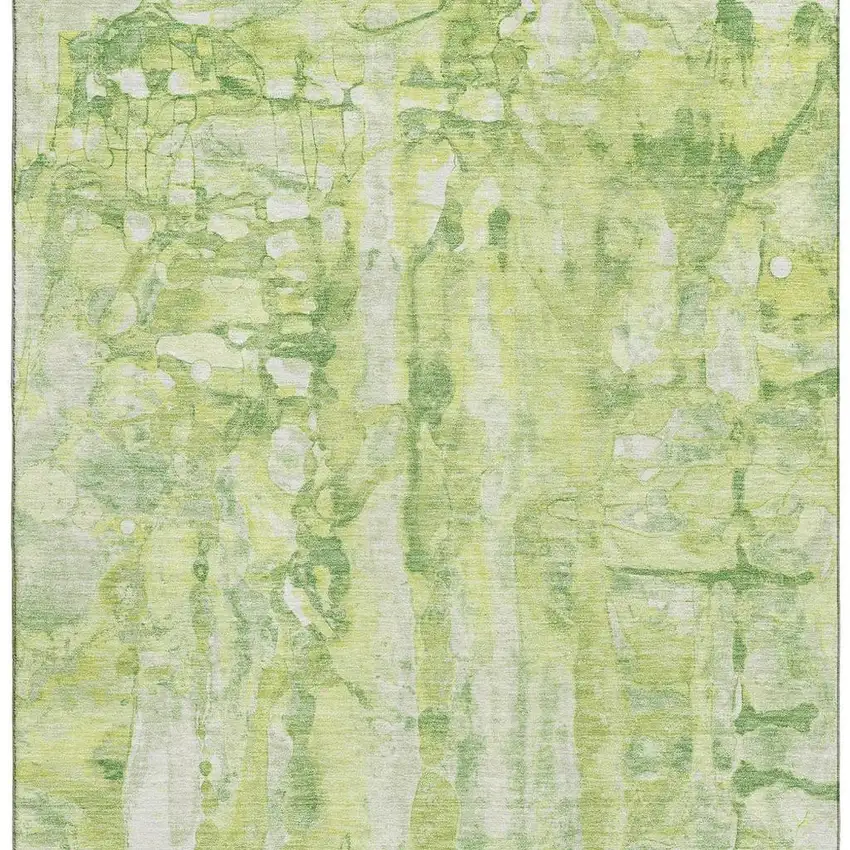 Lime Green And Ivory Abstract Washable Area Rug With UV Protection Photo 3