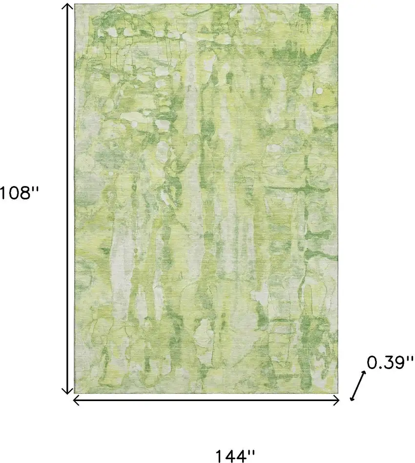 Lime Green And Ivory Abstract Washable Area Rug With UV Protection Photo 9